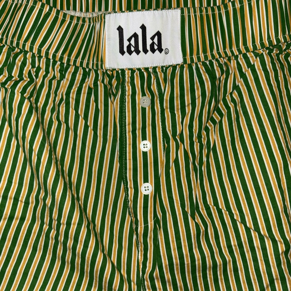 Dressed in LALA boxer shorts